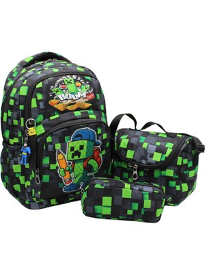Harmela Erkek Çocuk Ilk Okul Çantası 3'lü Set Ilkokul Çantası Karakter Desenli Takım Yeşil