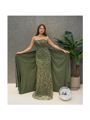 E&A Eren Abiye Straplez Incı Islemelı Pelerınlı Balık Abıye