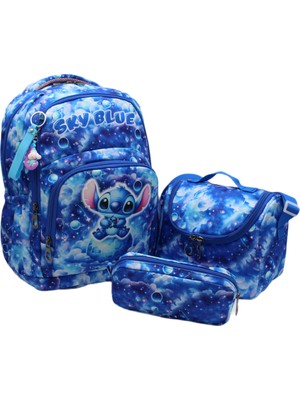 Harmela Çocuk Ilk Okul Çantası 3'lü Set Ilkokul Çantası Karakter Desenli Takım Mavi