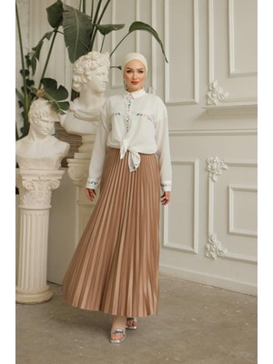 RFK Butik Kadın Piliseli Tesettür Etek - Taba