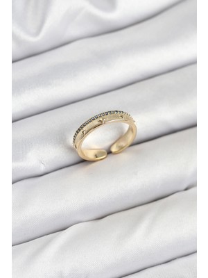 Najmaddin Pirinç Gold Renk Sıralı Zirkon Taşlı Kutup Yıldızı Model Kadın Yüzük