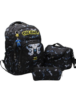 Harmela Erkek Çocuk Ilk Okul Çantası 3'lü Set Ilkokul Çantası Karakter Desenli Takım Siyah