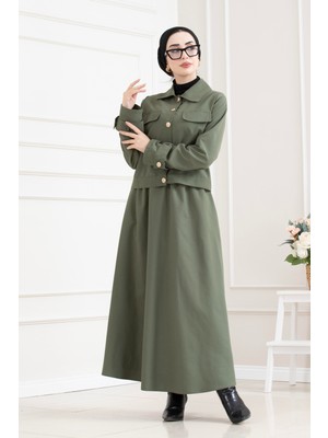Sevitli Kolu Apoletli Ikili Tesettür Takım-Haki