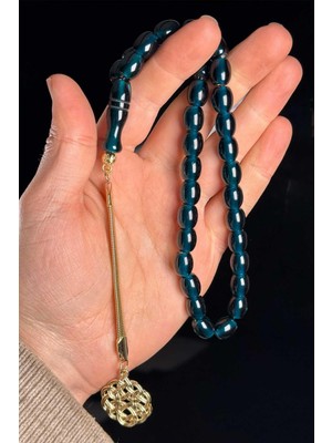 Tesbihkenti Petrol Yeşili Kazaz Püsküllü Ateş Kehribar Tesbih