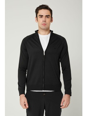 Elevli Dik Yaka Fermuarlı Erkek Hırka