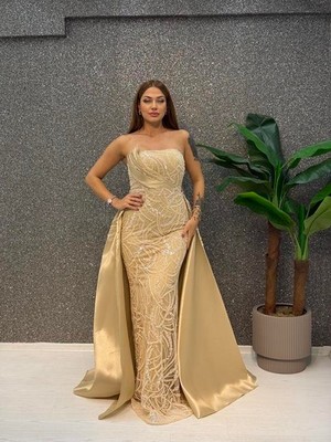 E&A Eren Abiye Straplez Incı Islemelı Pelerınlı Balık Abıye