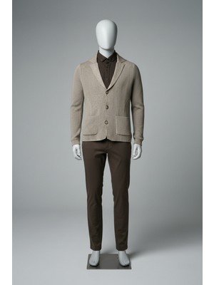 Elevli Erkek Triko Ceket Hırka Vizon