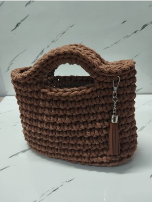 Vela Bohem El Yapımı Kahverengi Kordon İp Örgülü El Çantası