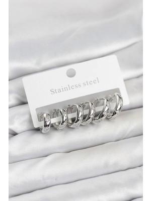 Najmaddin 316L Çelik Gümüş Renk Zirkon Taşlı Kutup Yıldızı Model Halka Küpe Seti