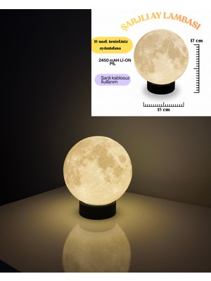 Şarjlı Ay Lambası 17CM - 2450 Mah Ultra Güçlü Batarya Kesintisiz Aydınlatma