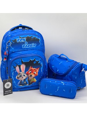 Bevitton Unisex Çocuk Ilk Okul Çantası 3'lü Set Ilkokul Çantası Karakter Desenli Takım Mavi