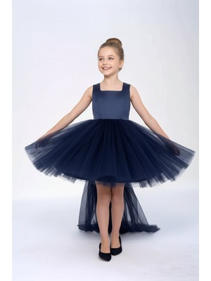 Moda Işıltı Kız Çocuk Şifon Kumaş Çıkarılabilir Arka Tüllü Pileli Balon Etek Abiye Mezuniyet Balo Party Elbise