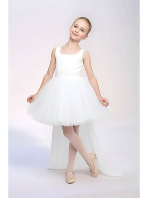 Moda Işıltı Kız Çocuk Şifon Kumaş Çıkarılabilir Arka Tüllü Pileli Balon Etek Abiye Mezuniyet Balo Party Elbise