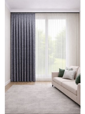 Perde Merkezi Pekin Lacivert Fon Perde Salon ve Misafir Odalarına Uygun 1/3 Sık Pileli Tek Kanat Lüks Modern Fon Perde