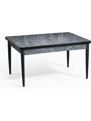 Ratemo Mobilya Açılır Yemek Masası (Kelebek Masa) – Mermer Desenli, Siyah Ayaklı, 110–140 cm