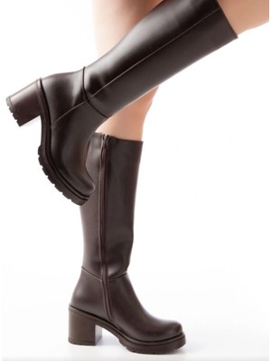 Cash Dukkan 767-3013 Kahverengi Fermuarlı Günlük Kadın Çizme