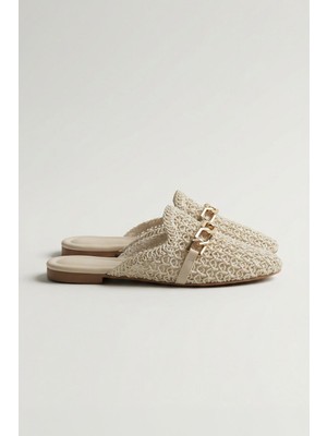 Rays 7030 Zincir Detay Hasır Terlik Beyaz