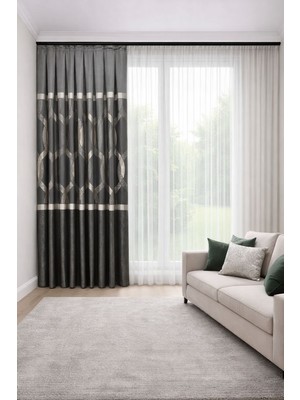 Perde Merkezi Anadolu Antrasit Bej Fon Perde Salon ve Misafir Odalarına Uygun 1/3 Sık Pileli Tek Kanat Lüks Modern Fon Perde