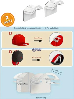 Canvela 2 Adet Beyaz Plastik Kendinden Yapışkanlı Şapka Asma Aparatı Şık Tasarım Düzenleyici Kolay Kurulum