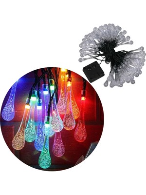 Powermaster PM-29078 8 Modlu Solar 12M Renkli Su Damlası LED Zinciri - Su Geçirmez Bahçe ve Balkon Aydınlatması