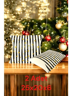 İstisna 2 Adet Yastık Modeli Özel Tasarım Siyah Beyaz Yıldız Yılbaşı Hediye Paketi Yeni Yıl Hediye Paketi