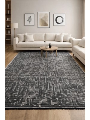 Hoom Rugs Vintage Vtg 119 Gri Dekoratif Yıkanabilir Kilim