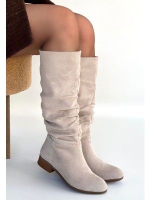 Zerenyus Winda Premium Krem Süet Körüklü Çizme