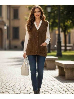 Mamizya Kadın Triko Düğmeli Günlük Şık Yelek