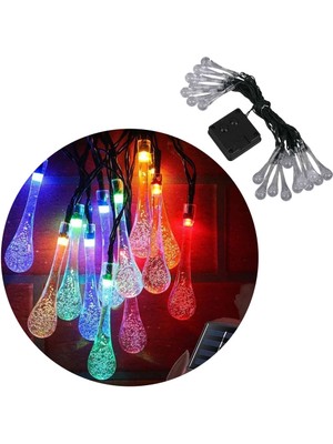 Powermaster PM-29077 8 Modlu Solar 5m Renkli Su Damlası LED Zinciri - Su Geçirmez Bahçe ve Balkon Aydınlatması