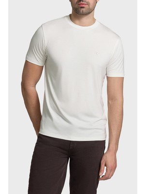 Emporio Armani Ipek Karışımlı Regular Fit Logolu Bisiklet Yaka T Shirt Erkek T Shirt EM004586 AF13721 U0003