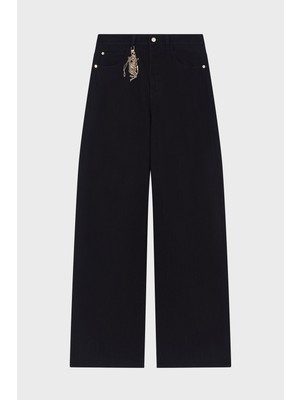 Emporio Armani Pamuk Karışımlı Wide Leg Yüksek Bel Bol Paça Jeans Bayan Kot Pantolon EW000737 AF21094 MC002