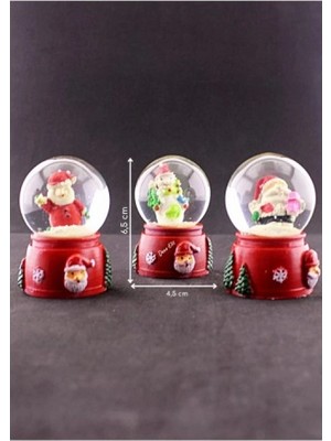Marsilyan 3 Adet Yılbaşı Noel Baba ve Kardan Adam Temalı Mini Boy Işıklı Kar Küresi 6,5 cm A