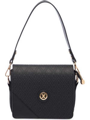 Tergan Siyah Print Kadın Omuz Çantası - S1WPR0000807-R0P