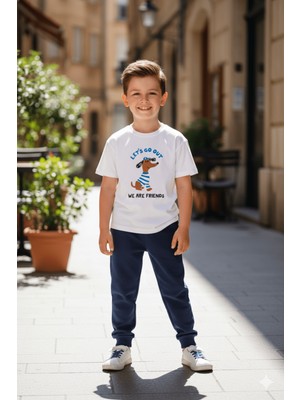 Monila Erkek Çocuk Beyaz Köpek Baskılı Pamuklu Altüst Takım