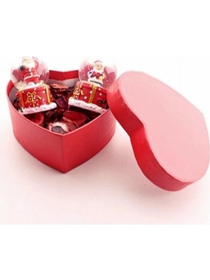 Marsilyan Özel Kalp Kutu İçinde 2 Adet Noel Baba Kar Küresi 6,5 cm ve Kuru Gül