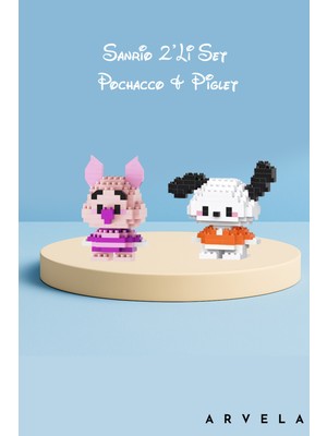 Arvela Mini Blok Oyuncak Figür Seti 2’li – Pochacco ve Piglet | Mikro Blok Koleksiyon Seti