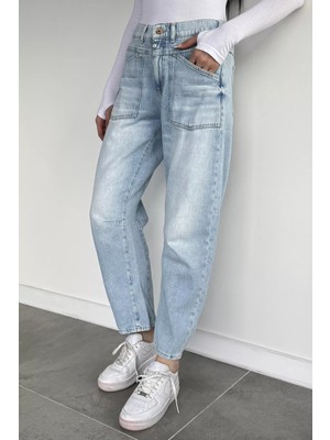 Gülseli Kadın Bel Lastikli Yüksek Bel Jean Kot Pantolon P-00020387