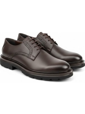 Onater Erkek Kahverengi  Hakiki Deri Bağcıklı Ayakkabı - Hafif Poli Taban Günlük Klasik Casual Ayakkabı