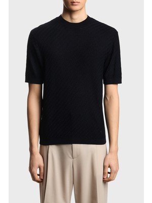 Emporio Armani Yünlü Regular Fit Bisiklet Yaka Kısa Kollu Kazak Erkek Kazak EM005303 AF23553 FB066