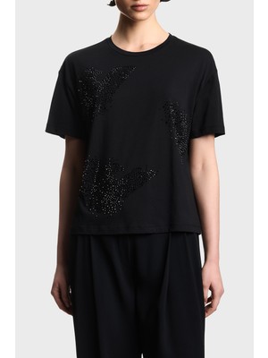 Emporio Armani Taşlı % 100 Pamuk Regular Fit Bisiklet Yaka T Shirt Bayan T Shirt EW003595 AF12597 UC001