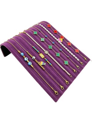 Sezgin Kutu ve Aksesuar Bileklik Standı Oval Bileklik Organizeri Mor Süet Kumaş Kaplama