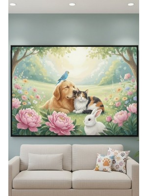 Safir Design Köpek Kedi Tavşan Duvar Sanatı | Modern Çerçeveli Tablo