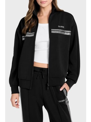 Guess Berthe Taş Detaylı Modal Karışımlı Regular Fit Fermuarlı Sweatshirt V6RQ01KCAY2 Bayan Sweat V6RQ01 Kcay2 Jblk