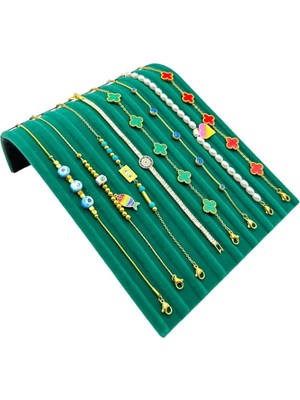 Sezgin Kutu ve Aksesuar Bileklik Standı Oval Bileklik Organizeri Yeşil Süet Kumaş Kaplama