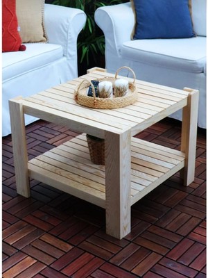 CopperWood Masif Ahşap Orta Sehpa 2 Raflı Salon Bahçe Balkon Orta Sehpa DZYN0012