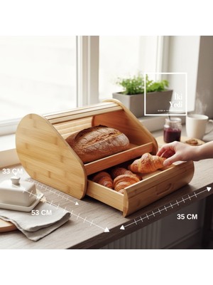 İki Yedi Konsept Boerum Hakiki Bambu Ekmeklik Sürgülü Ekmek Kutusu Mutfak Tezgah Üstü Doğal Mutfak Ev Ahşap Konsept