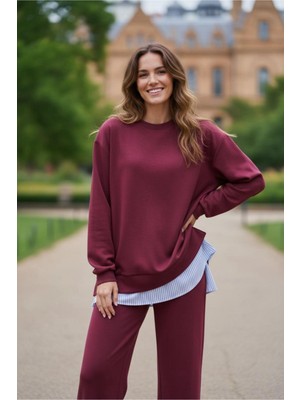 Tesettür Diyarı Eteği Gömlekli Alt Üst Tesettür Takım- Bordo