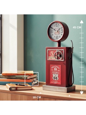 İki Yedi Konsept RK66 Retro Route 66 Masa Üstü Saat Benzin Pompası Tasarımlı Ofis Ev Dekor Aksesuarı Hediyelik Eşya