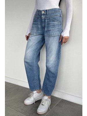 Gülseli Kadın Bel Lastikli Yüksek Bel Jean Kot Pantolon P-00020387