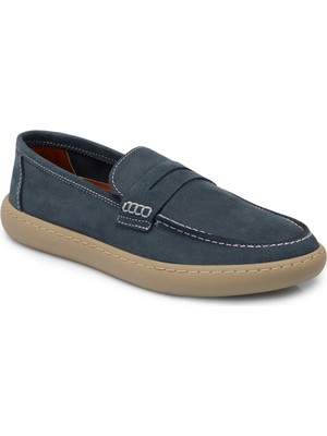 Tergan Mavi Hakiki Nubuk Deri Erkek Loafer - E25I1AY57295-F58